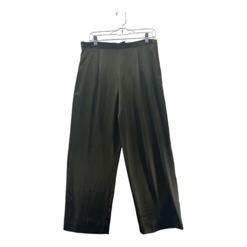 Badgley‎ Mischka Wide Leg Pants Womens 31 Olive Green Excellent Satin High Rise